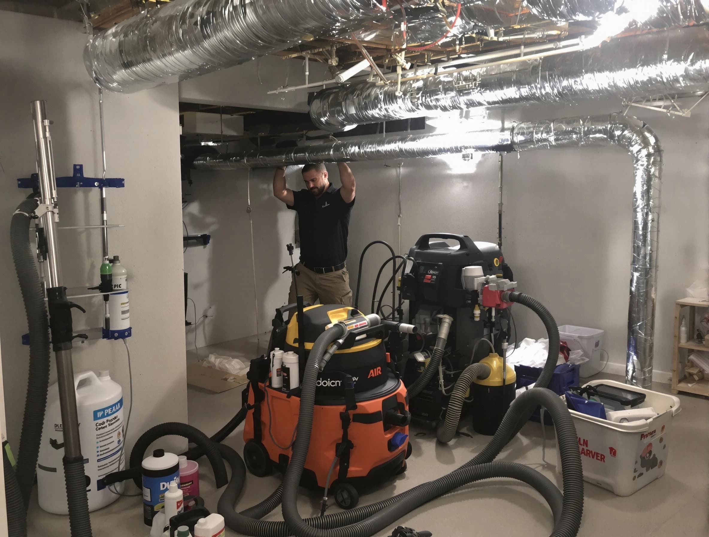 Casa Grande Air Duct Cleaning specialist performing professional mold removal from air ducts using safety equipment in Casa Grande