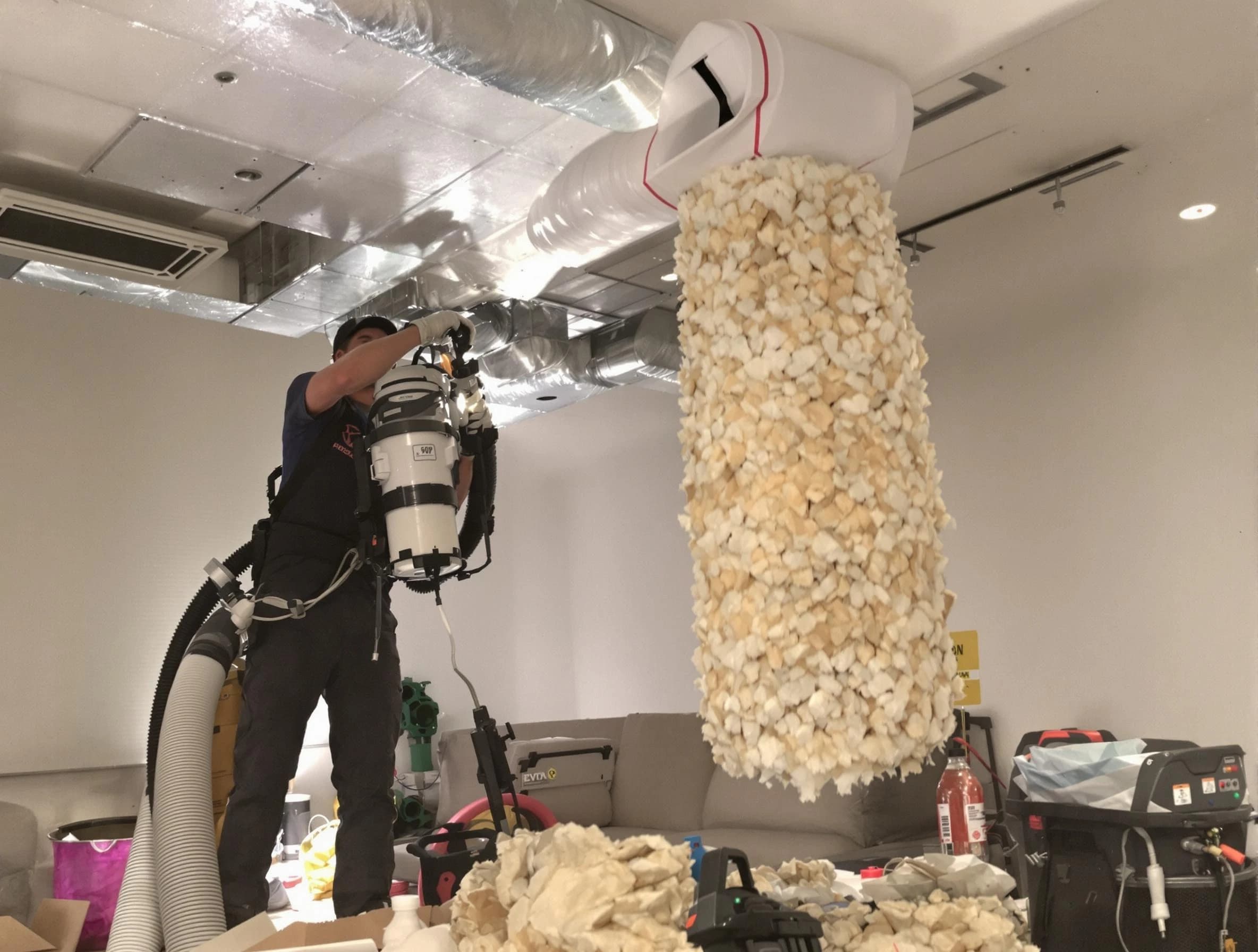 Casa Grande Air Duct Cleaning technician performing precision vacuum insulation removal in a residential property in Casa Grande