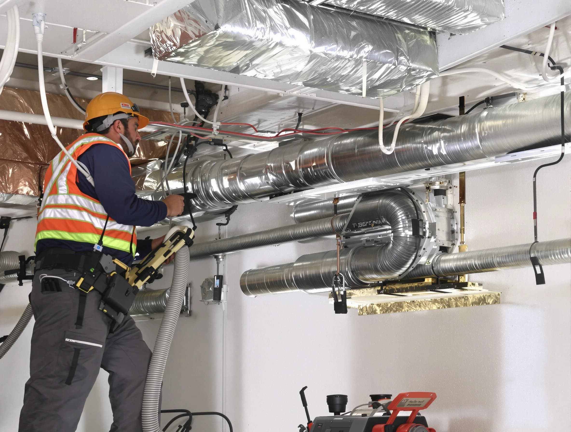 Casa Grande Air Duct Cleaning technician performing precision vacuum insulation removal in a residential property in Casa Grande