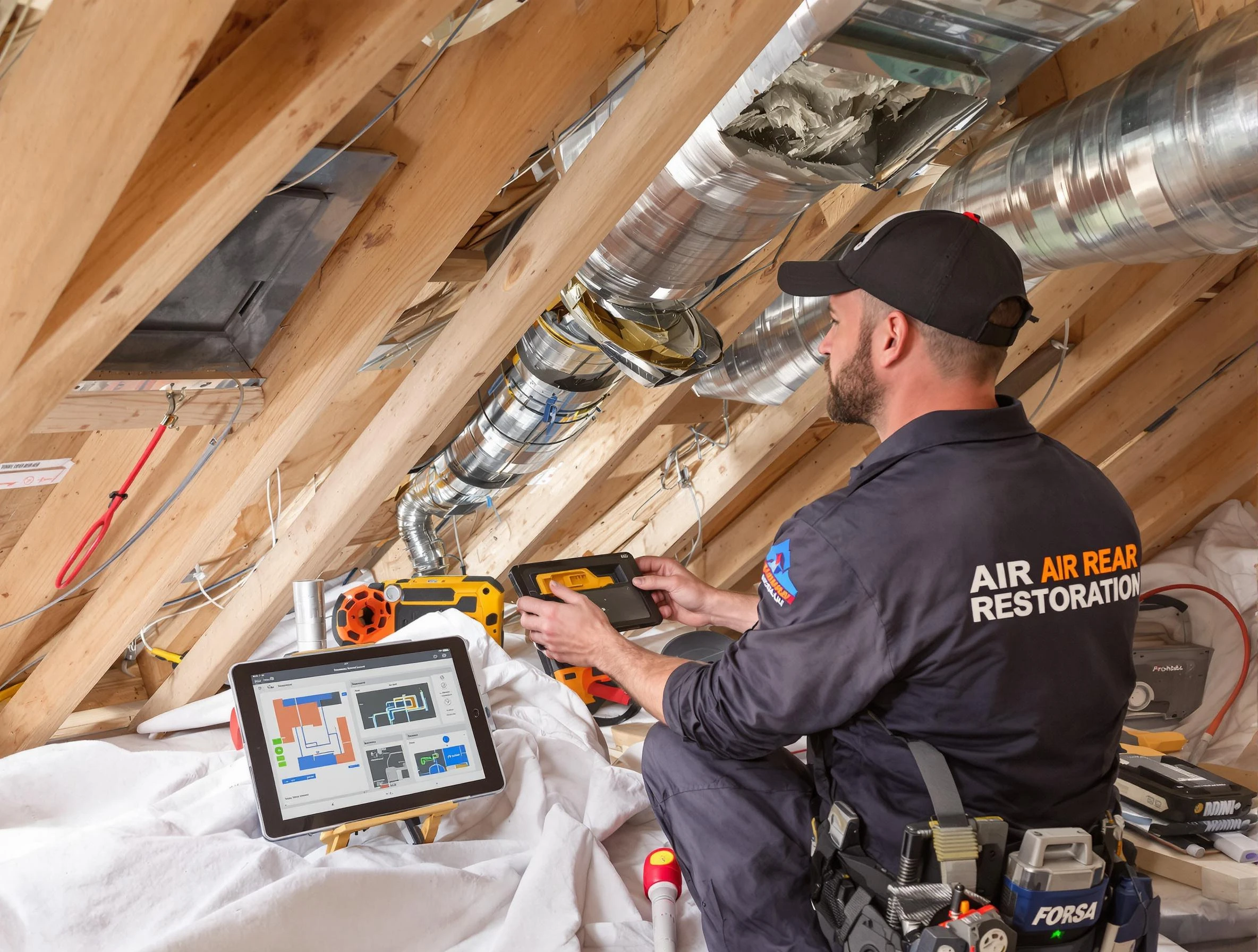 Casa Grande Air Duct Cleaning technician performing precise duct repair work in Casa Grande