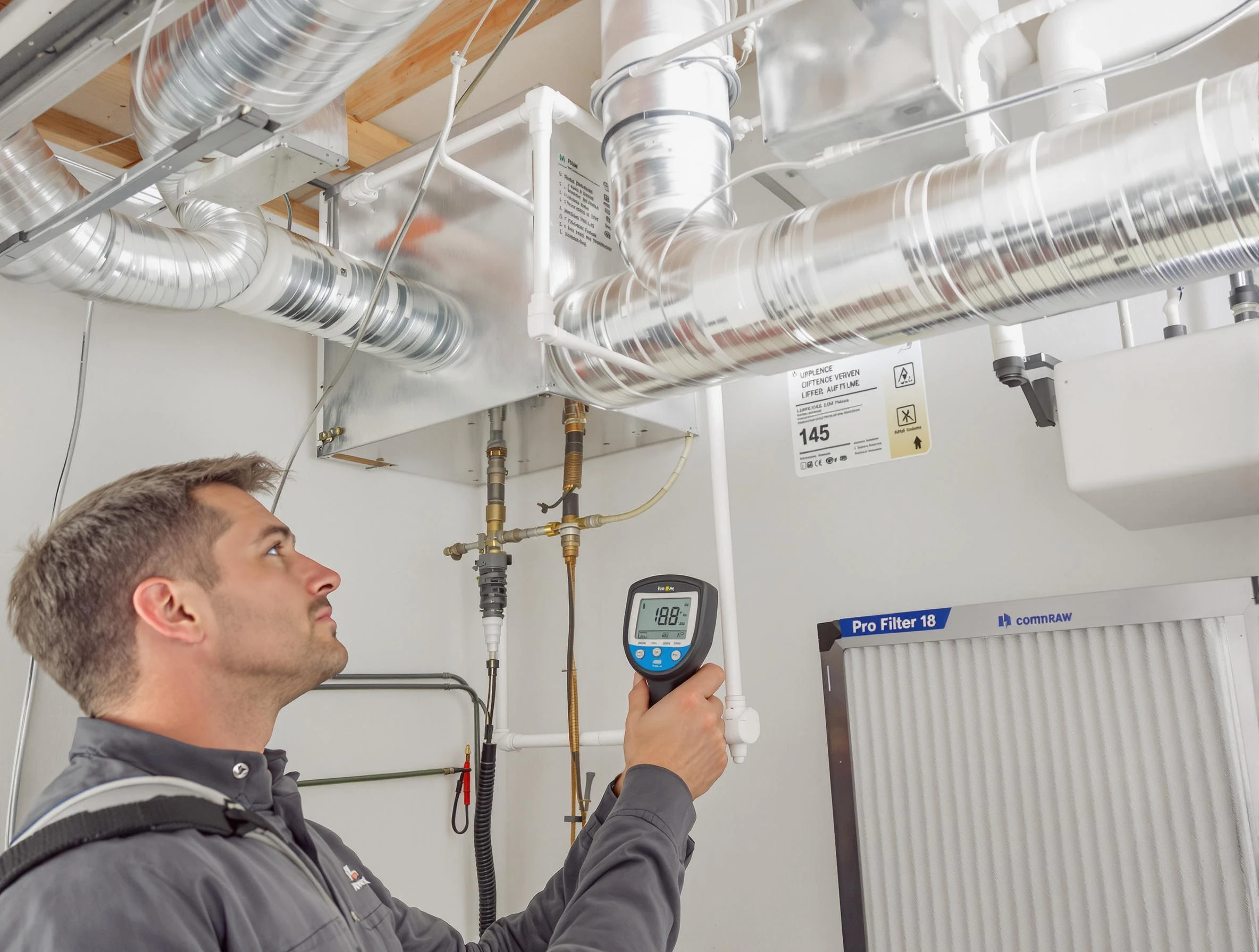 Casa Grande Air Duct Cleaning expert conducting detailed filter system inspection using diagnostic tools in Casa Grande